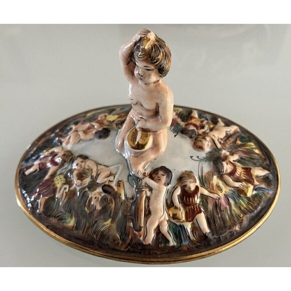 Antique Vintage Capodimonte Porcelain Cherub Centerpiece Bowl w/Lid - ITALY - Picture 8 of 15